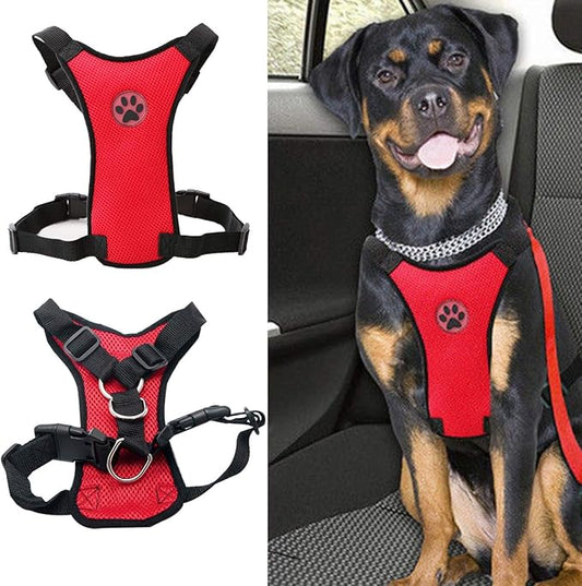 MASO Dog Safety Car Vest Harness Pet Dog Adjustable Car Mesh Harness Seat Belt Travel Strap Vest with Car Seat Belt Lead Clip for Trip