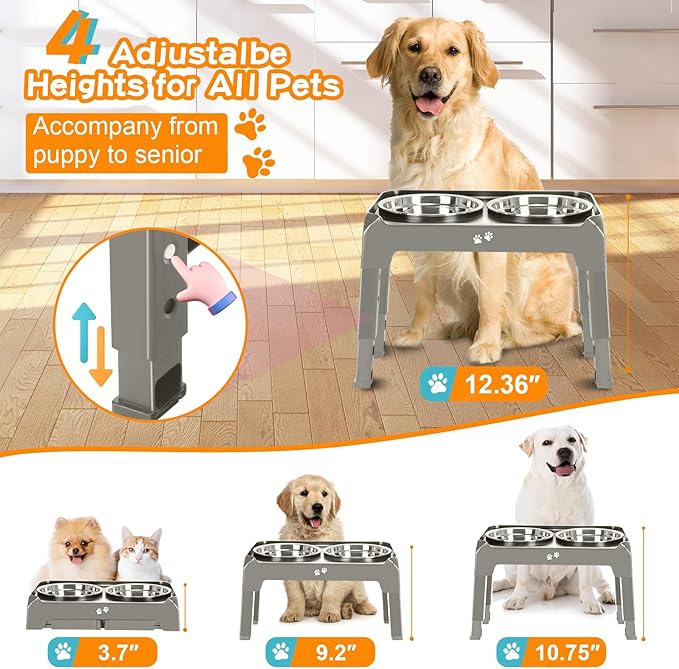 Elevated Dog Bowls 4 Height 2 Thick 50oz Stainless 3.7", 9.2", 10.75", 12.36"