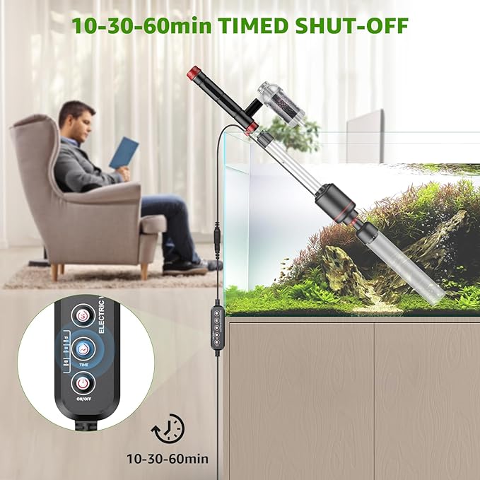Aquarium Vacuum Gravel Cleaner: 24W Electric Fish Tank Vacuum Gravel with Strong Suction for Automatic Water Change