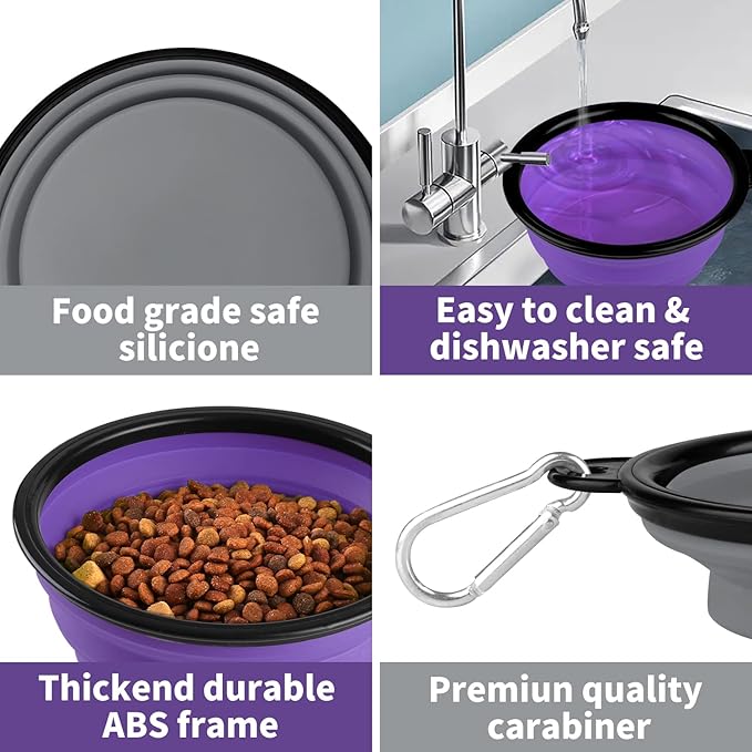 COOYOO Collapsible Dog Bowl 2 Pack 2 Carabiners