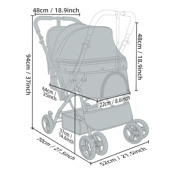 Pet Stroller for Cats Dogs Rabbit with Reversible Handle 40 Pounds,