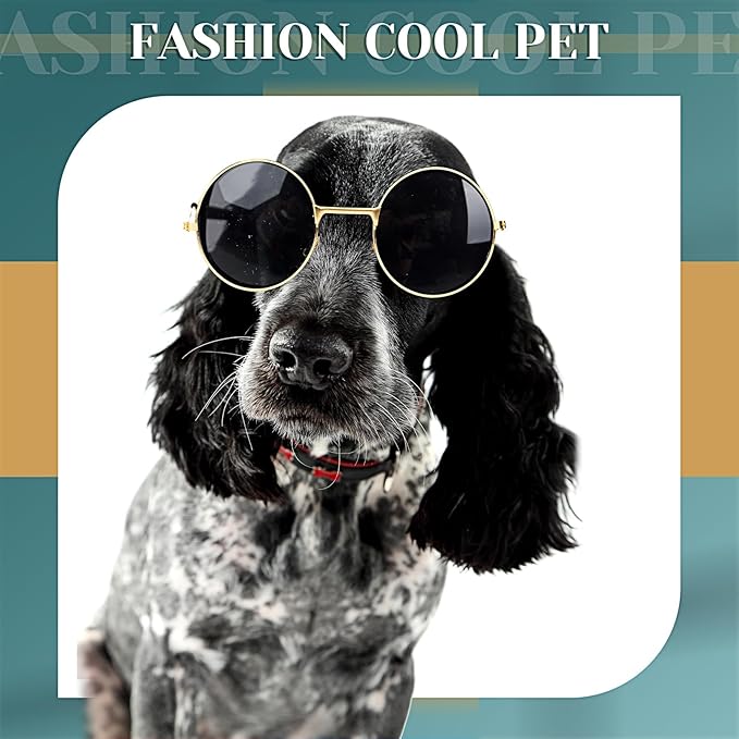 Dog Sunglasses Retro Pet Glasses Doll Glasses Classic Round Dog Glasses Metal Cat Puppy Eye Wear Hippie Costumes for Cats and Dogs