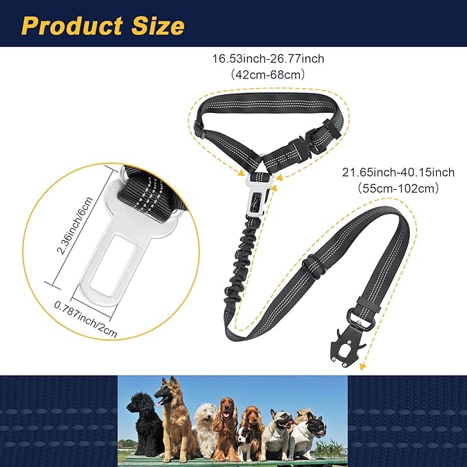 Dog Seat Belt Harness for Car 3 in 1 Retractable