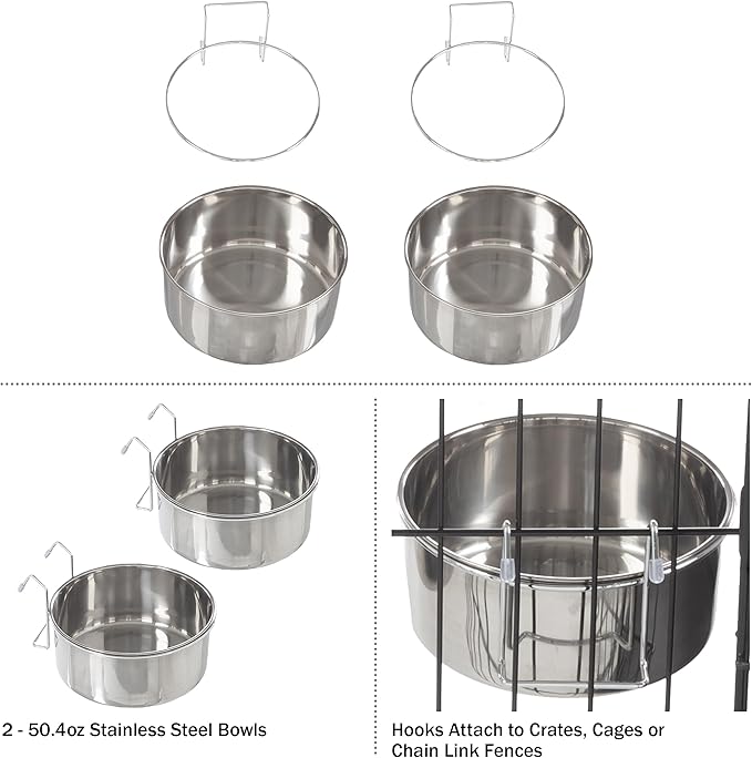 Set of 2 Stainless-Steel Dog Bowls 50.4oz Each