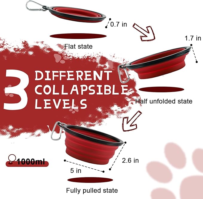 Rest-Eazzzy Large Collapsible Dog Bowls 1000 ml 2-Pack Dog 2 Carabiners,