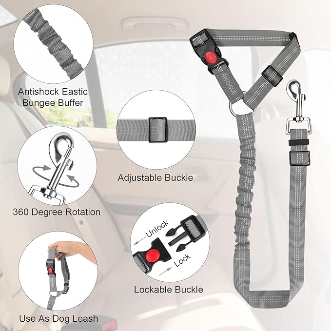 BWOGUE 2 Packs Dog Cat Safety Seat Belt