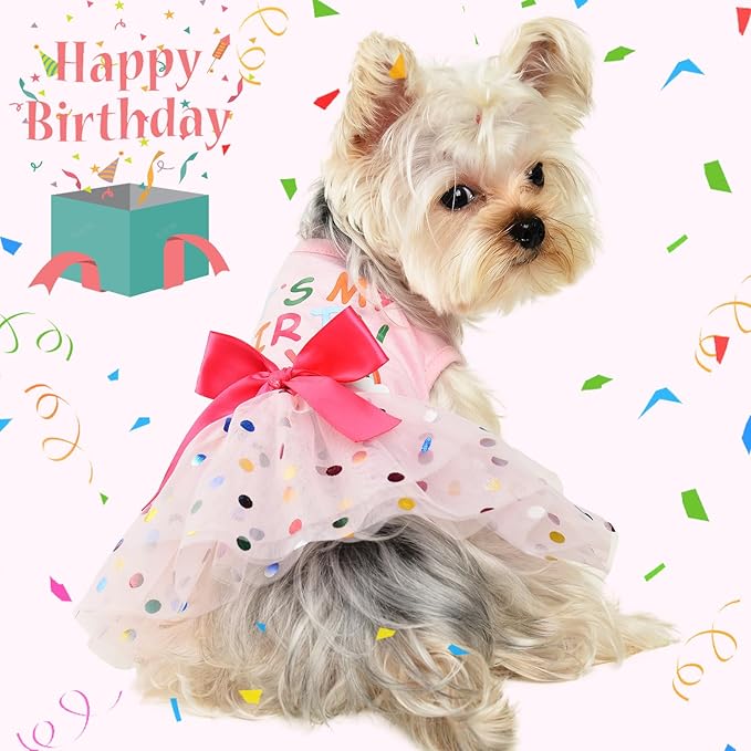 Dog Birthday Dress, Dog Dresses for Small Dog Girls, Cute Pet Princess Puppy Clothes Female Dog Clothes for Chihuahua Yorkie Clothes Small Dog Birthday Outfit Apparel (It is My Birthday, Large)