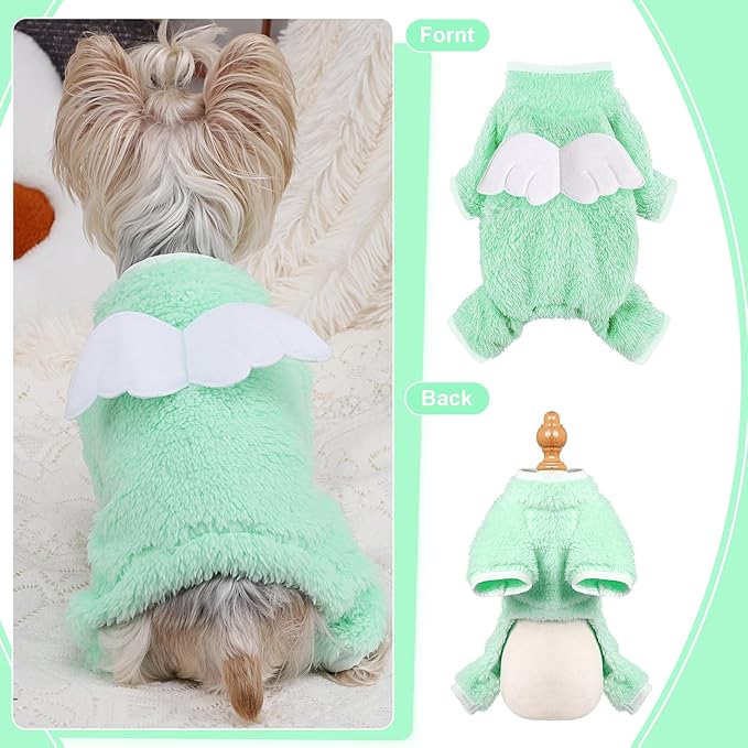 Dog Pajamas Small Dog Sweaters - Winter Warm Dog Jumpsuit, Soft and Stretchy 4 Legged Fleece Dog Clothes for Small Dogs Girl Boy (X-Small, Green)