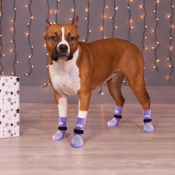 PUPTECK Anti Slip Dog Socks 2 Pairs with Double Grippers for Hardwood Floors
