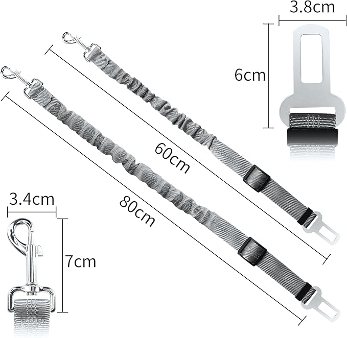 YAODHAOD Dog Seat Belt for Car with Elastic Bungee Buffer (2PCS) (Gray)