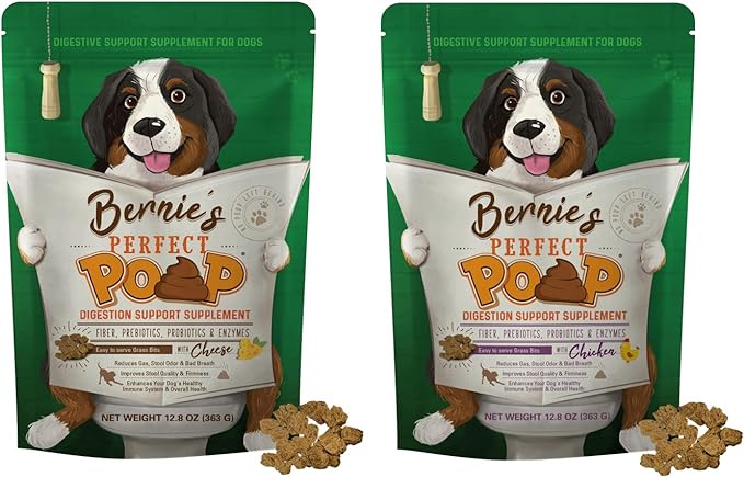 Perfect Poop Digestion & Health Supplement for Dogs: Fiber (12.8oz Cheddar 12.8oz Chicken 12.8oz Bundle)