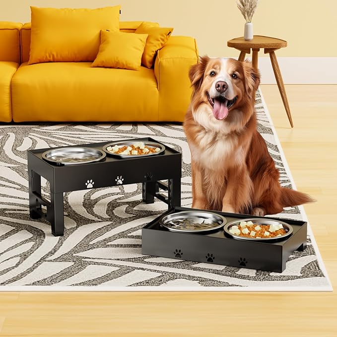 Elevated Dog Bowls 5 Height Adjustable with 2 Stainless Steel Dog Food Bowls Stand Non-Slip No Spill Dog Dish Raised Dog Bowl Adjusts to 3.1” 9”, 10”, 11”, 12”