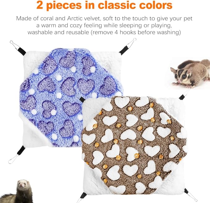 ZukoCert Two Pieces Small Pet Cage Hammock Accessories for Guinea Pigs