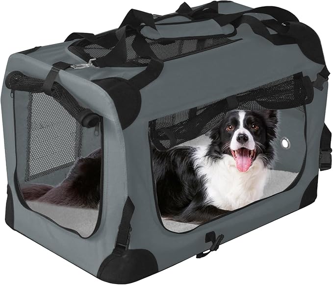 PET Foldable Dog Crate Folding Soft Dog Crate with Carrying Bag Dog Home & Dog Travel Crate Indoor & Outdoor Pet Home (Grey L-30 L 20" W 19" H)
