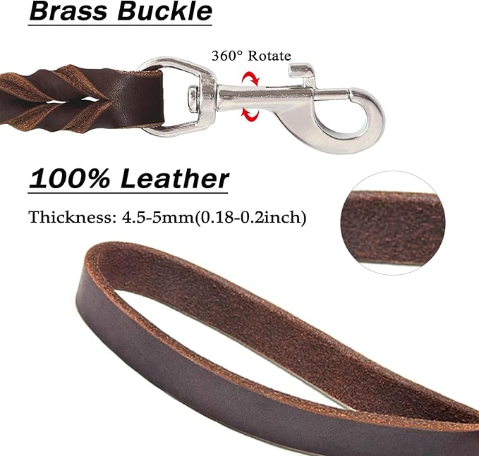 Leather Dog Leash 6ft (6ftx3/4inch, Brown)
