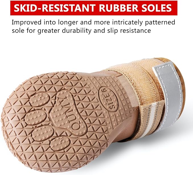 QUMY Dog Shoes for Large Dogs, Medium Dog Boots & Paw Protectors for Winter Snowy Day, Summer Hot Pavement, Waterproof in Rainy Weather, Outdoor Walking, Indoor Hardfloors Anti Slip Sole Khaki 2