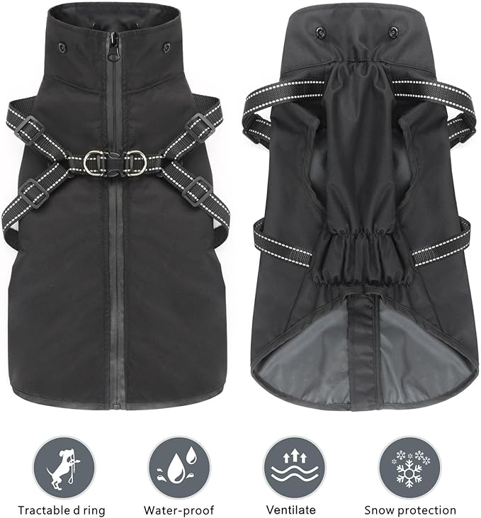 Mosucoirl Dog Raincoat Waterproof Dog Hoodie Reflective Dog Raincoat Hooded Adjustable Rain Jacket for Small Medium Large Dogs Puppies (Black, XL)