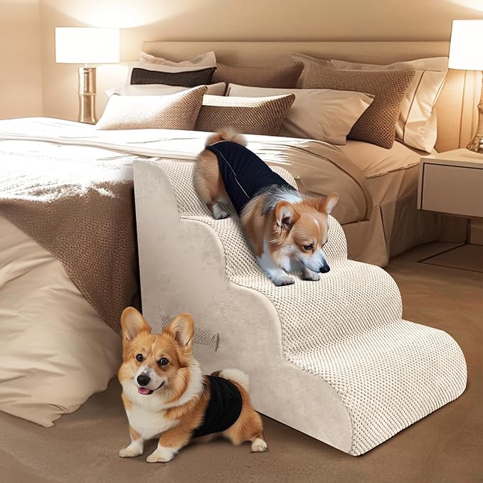 PAWSCART Dog Stairs for Small Dogs 19.6” H 30D Material 4-Step Dog