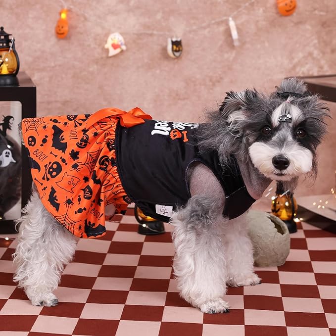 CuteBone Halloween Dog Dresses Velvet Holiday Small Dogs Clothes Onesie Pet Apparel Girl Puppy Skirt with Bow Hair Rope CVA43M-D