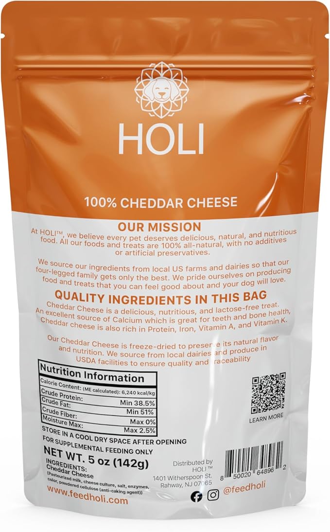 HOLI Freeze Dried Cheddar Cheese Dog Treats 100% All (5 Ounce)