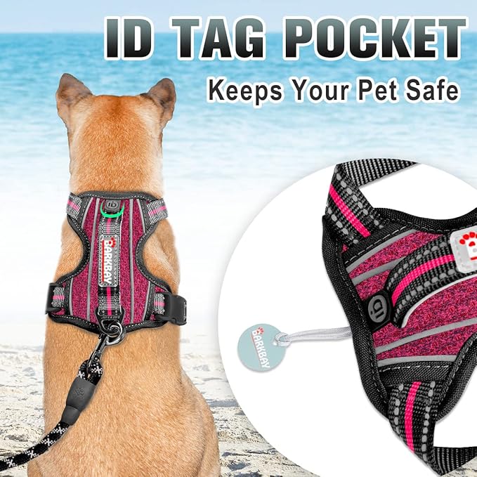 BARKBAY No Pull Dog Harness Large Step in Reflective Dog Harness with Front Clip and Easy Control Handle for Walking Training Running with ID tag Pocket(Pink/Black