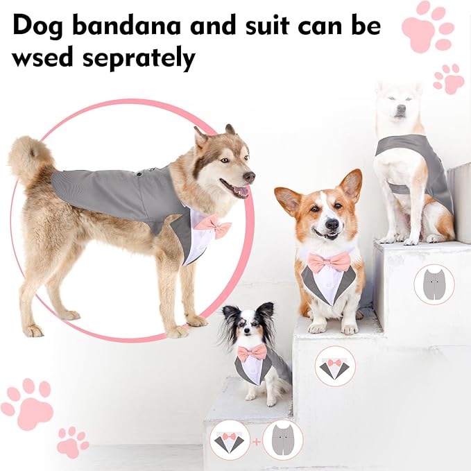 Weewooday Dog Tuxedo and Bandana Set Dogs Formal Tuxedo PET Wedding Party Suit Wedding Bow Tie Shirt for Wedding Christmas Birthday Costumes (Cool Style