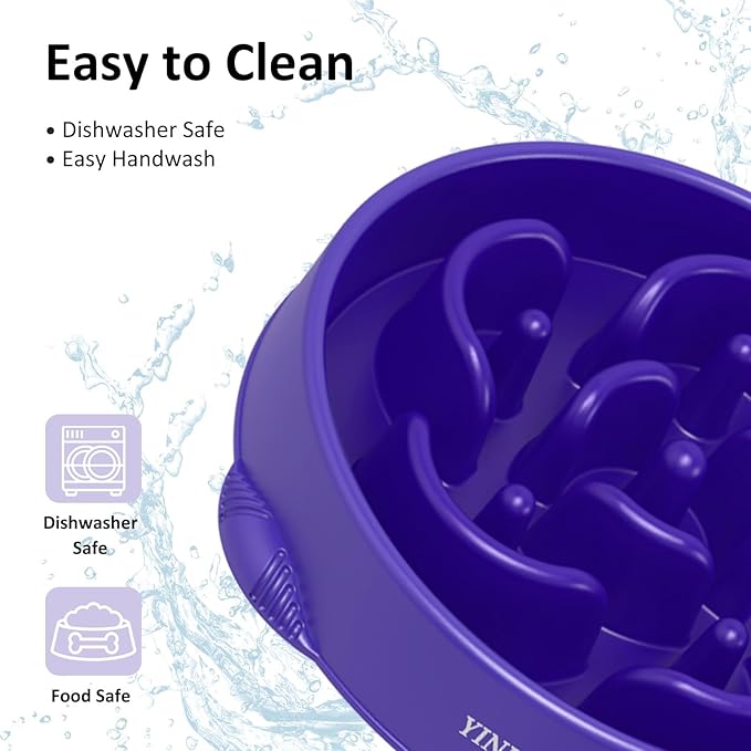 4 Cups Slow Feeder Dog Bowls Large Breed 2Pcs Black&Purple
