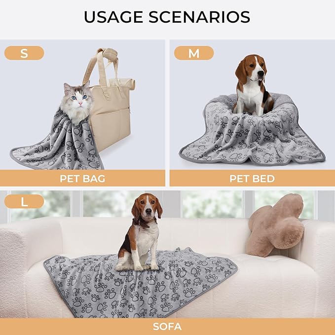 Luciphia 1 Pack 3 Blankets Fluffy Premium Fleece Pet Blanket Flannel Paw Printed Throw for Dog Cat Grey Paw Small(23"x16" 3)