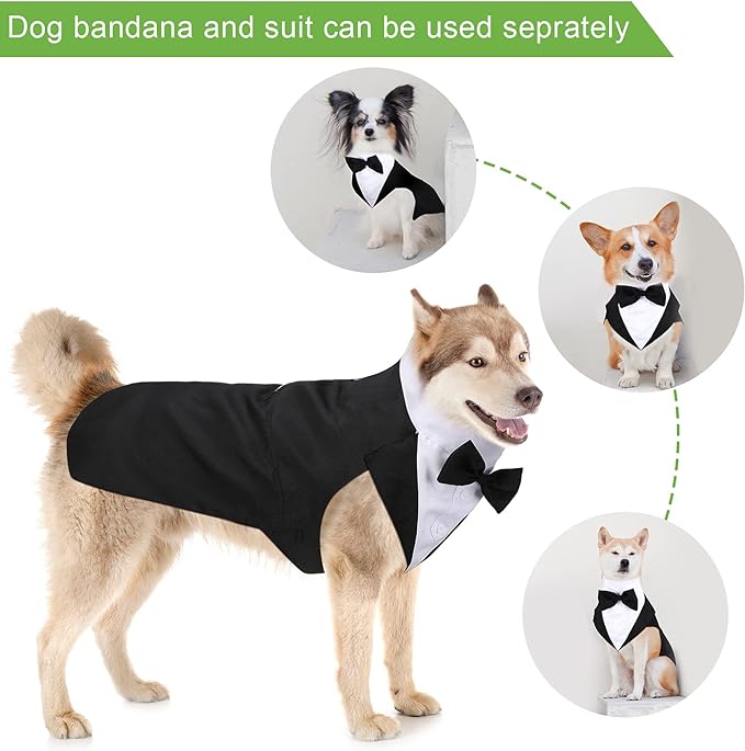 Dog Tuxedo and Bandana Set Dogs Formal Tuxedo PET Wedding Party Suit Wedding Bow Tie Shirt for Wedding Christmas Birthday Costumes (Cute Style