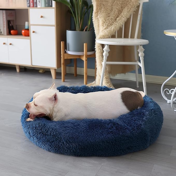 Fluffy Donut Dog Beds for Large Dogs Calming 35 Inches