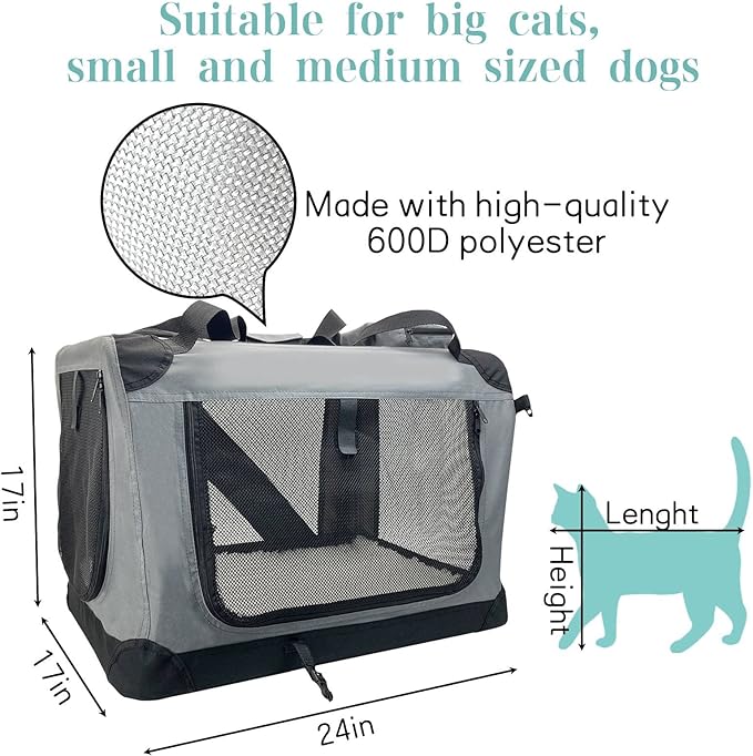 Fhiny Large Cat Carrier for 2 Cats 24"x17"x17" Soft 35 Lbs