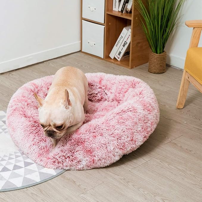 Coohom Oval Calming Donut Cuddler Dog Bed Bed(30"/36"/43") for (XXL(43"x34"x8"), Red)