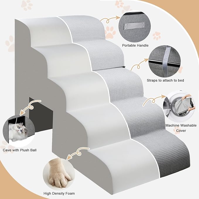 URPOWER Dog Stairs for Small Dogs 5-Step Detachable 28.8" H