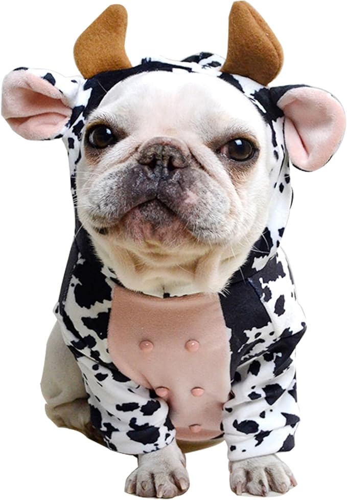Cow Pet Dog Costume French Bulldog Funny Cow Dog Party Costumes Cow Costume for Dogs Christmas Milk Cows Cat Clothes (Cow