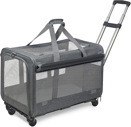 GJEASE Large Pet Rolling Carrier with Wheels for Up to 35 LBS