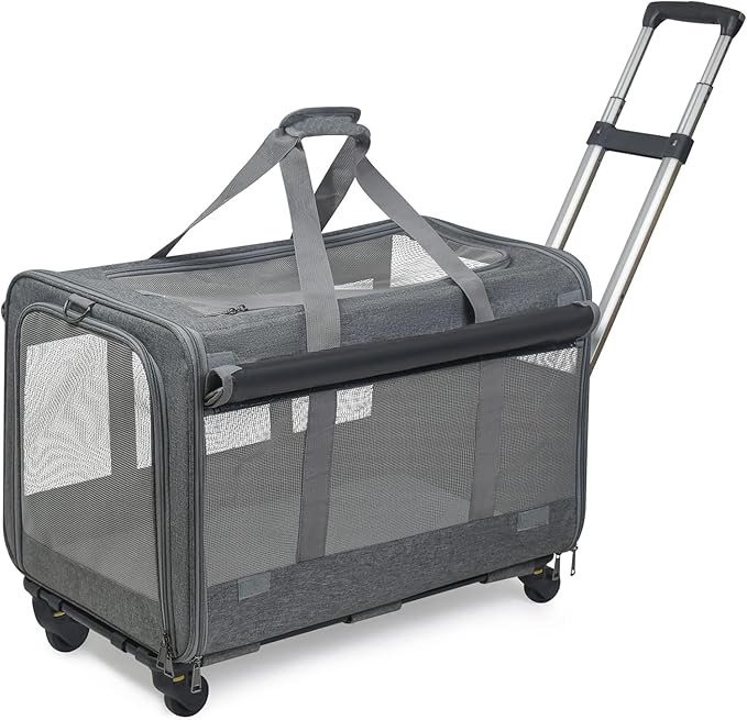 GJEASE Large Pet Rolling Carrier with Wheels for Up to 35 LBS