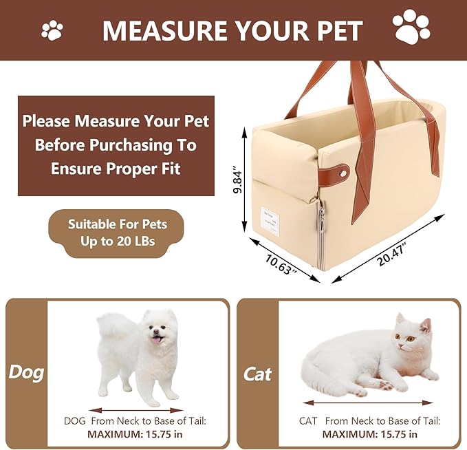 Center Console Dog Car Seat Pet Car Seats 20 Lbs