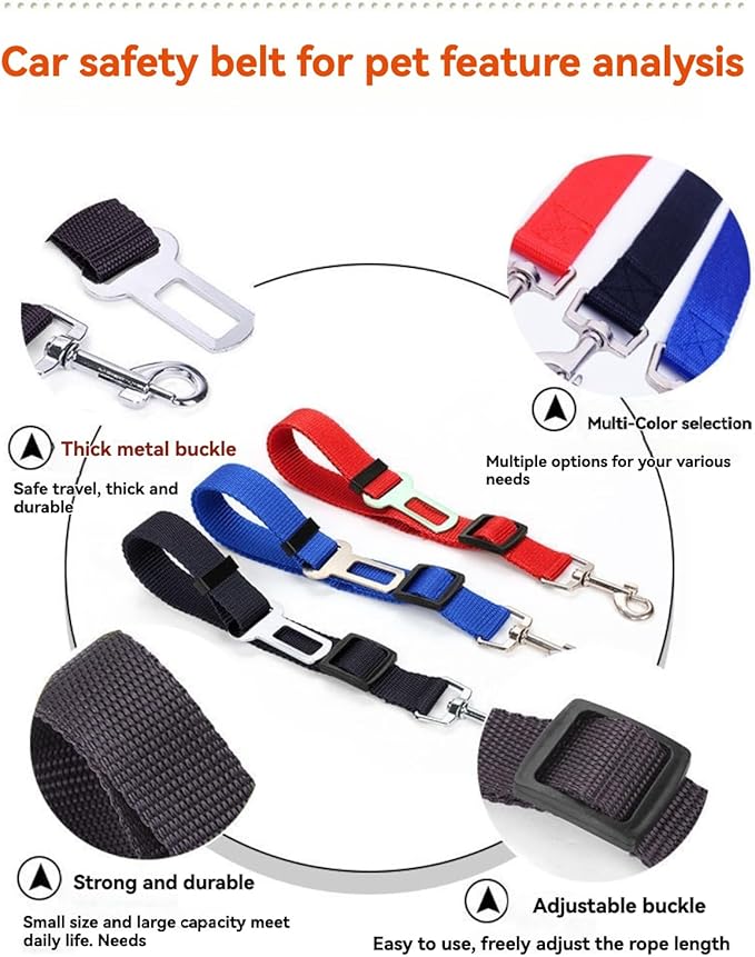 Generic 3 Pcs Adjustable Pet Dog Cat Safety Leash Car Vehicle Seat Belt Harness Seatbelt Universal Pet Safety Belt