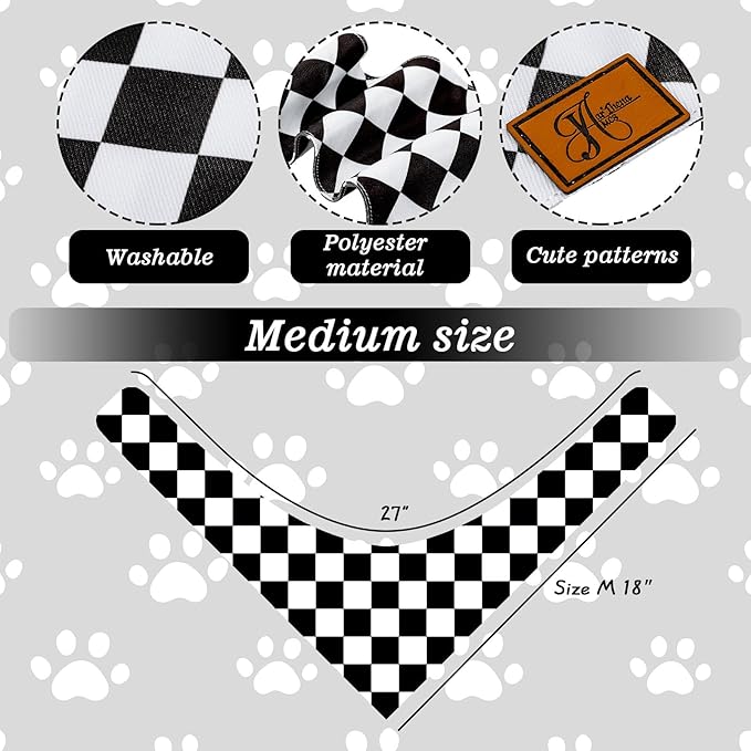 Black Checkered Dog Bandana Race Car Checkered Flag Fabric Pet Scarf Medium Sizes Adjustable Pet Neckerchief Dog Bibs for Cat Dog Birthday Costume Accessories
