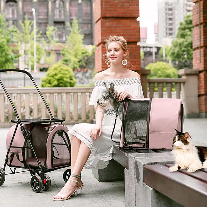 Double Pet Stroller for Dogs and Cats with 2 Detachable Carrier 4 Wheels,