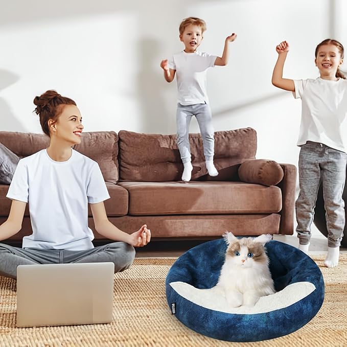 Cozy Soft Dog Bed with Hooded Blanket Warm Calming Cat Cave for Small Medium Dogs and Cats 26x26x7″