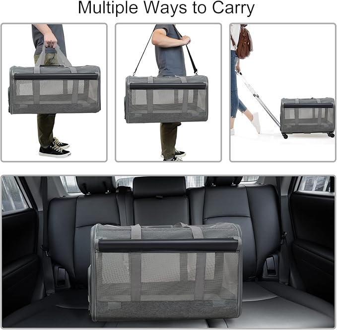 GJEASE Large Pet Rolling Carrier with Wheels for Up to 35 LBS