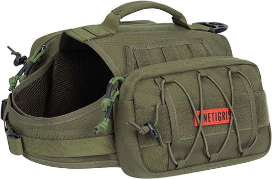 OneTigris Dog Backpack for Hiking Nylon Dog Harness Backpack with Side Pockets for Large Dog with 17"-23.5" Neck Girth and 25"-31" Chest Girth (Green