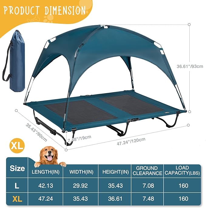 47 Inch Elevated Cooling Large Dog Bed with Removable Canopy