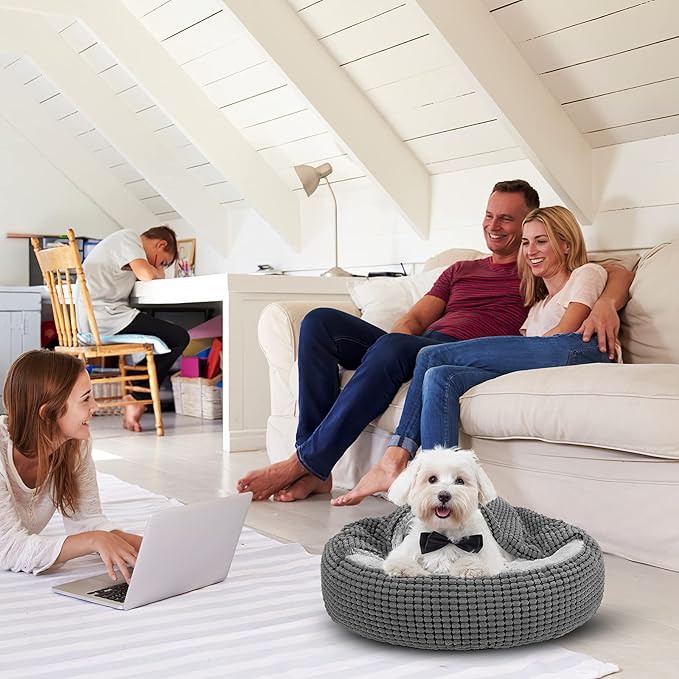 SIWA MARY Small Dog Bed with Attached Blanket 23inch