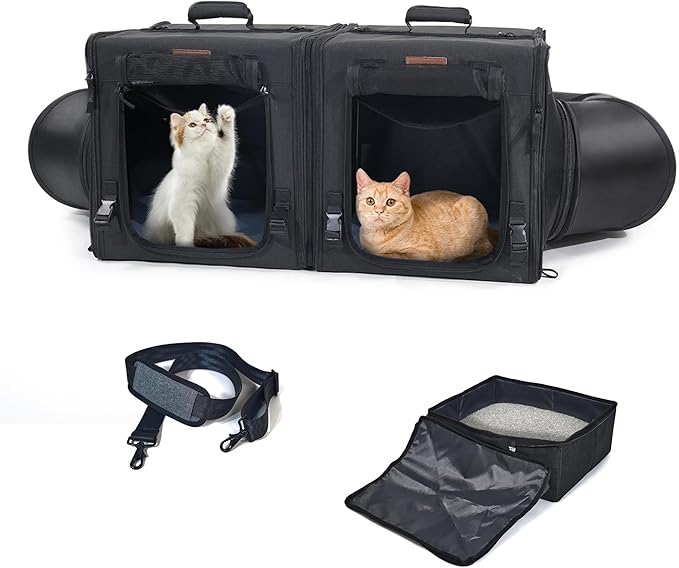 Cat Travel Carrier with Litter Box 2-in-1 Portable 2 Cats