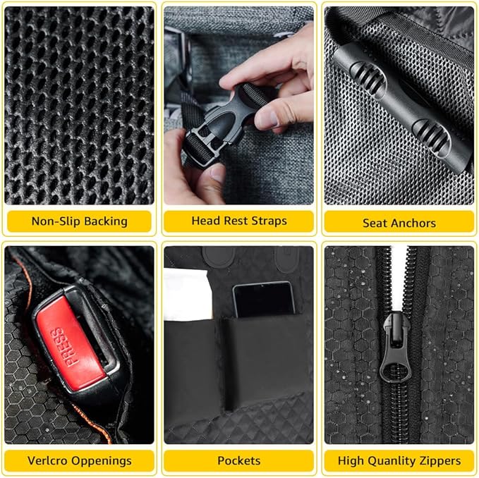 Vailge 6 in 1 Dog Car Seat Cover for Back Seat 60/40 Split 100% Waterproof