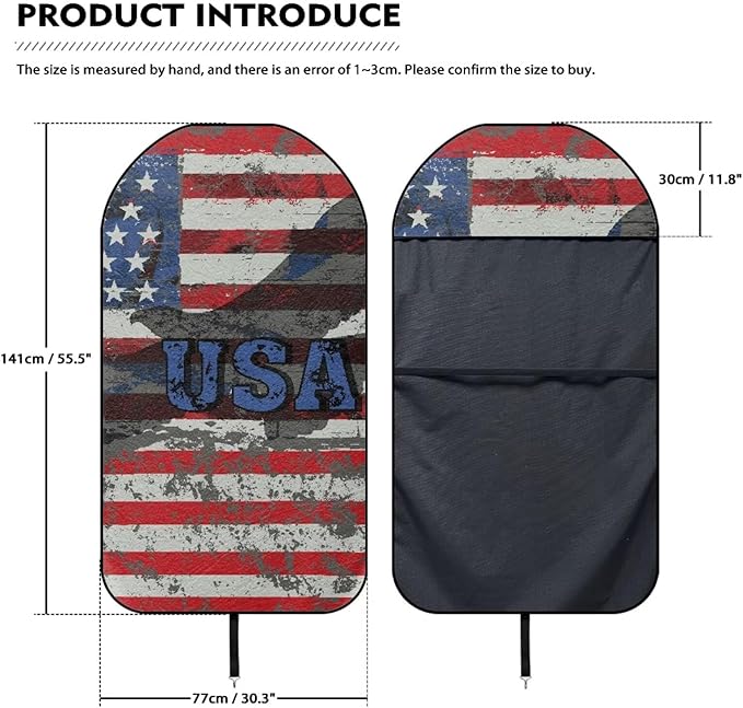 Eagle USA Flag Sweatproof Towel Car Front Seat Cover Non-Slip Bucket Seat Protector Easy to Install Universal Seat Cover for Car