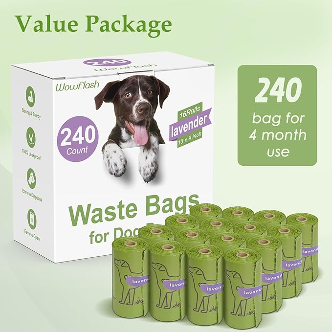 240 Count Lavender Scented 13” x 9” Dog Poop Bags Rolls