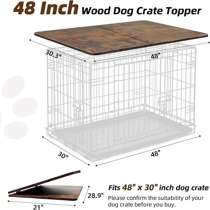 Dog Crate Topper Wood 48 Inch Dog Crate Topper Crate Table Topper Collapsible Dog Kennel Topper for Decorative Dog Crate 48 Inch
